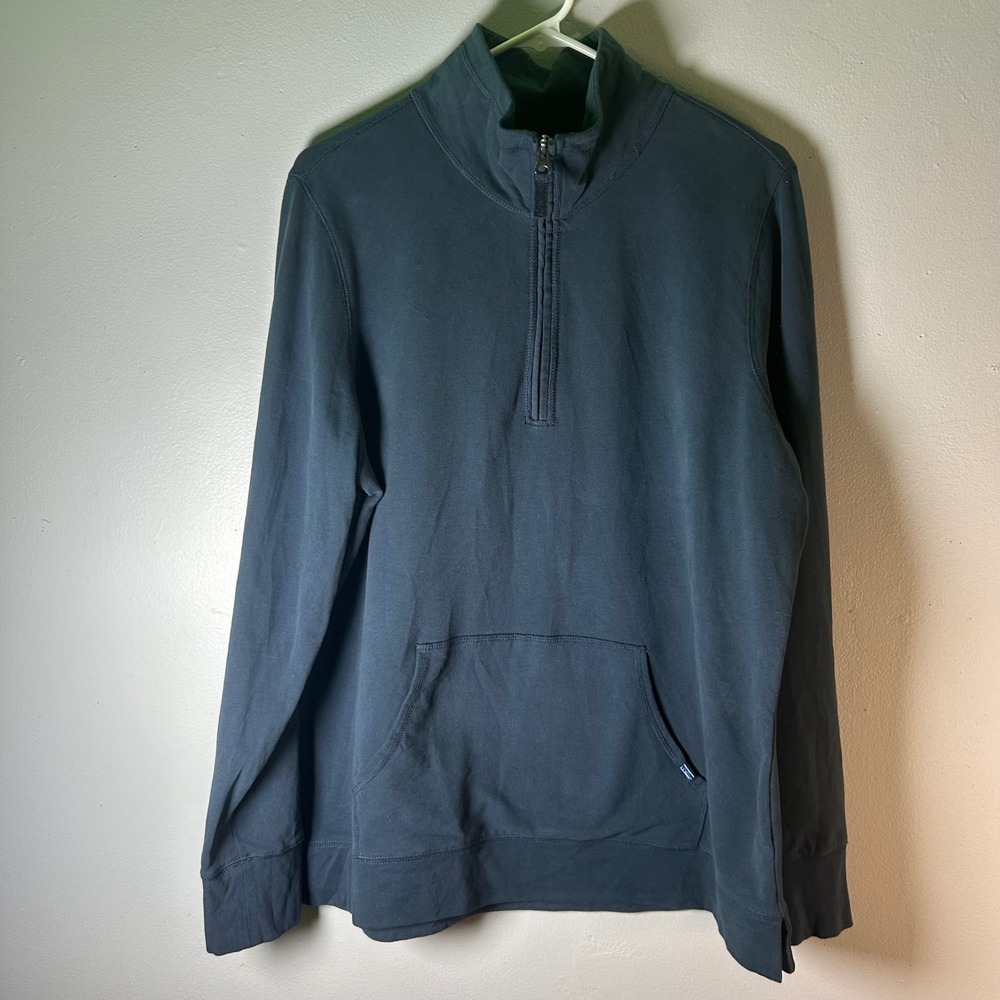 LLBean Womens L REG Navy Blue Cotton Spandex Quarter Zip‎ Pullover Sweatshirt